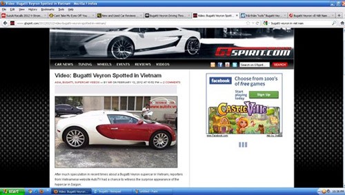 Hình ảnh Bugatti Veyron tại Việt Nam được đăng tải trên trang GTSpirit.